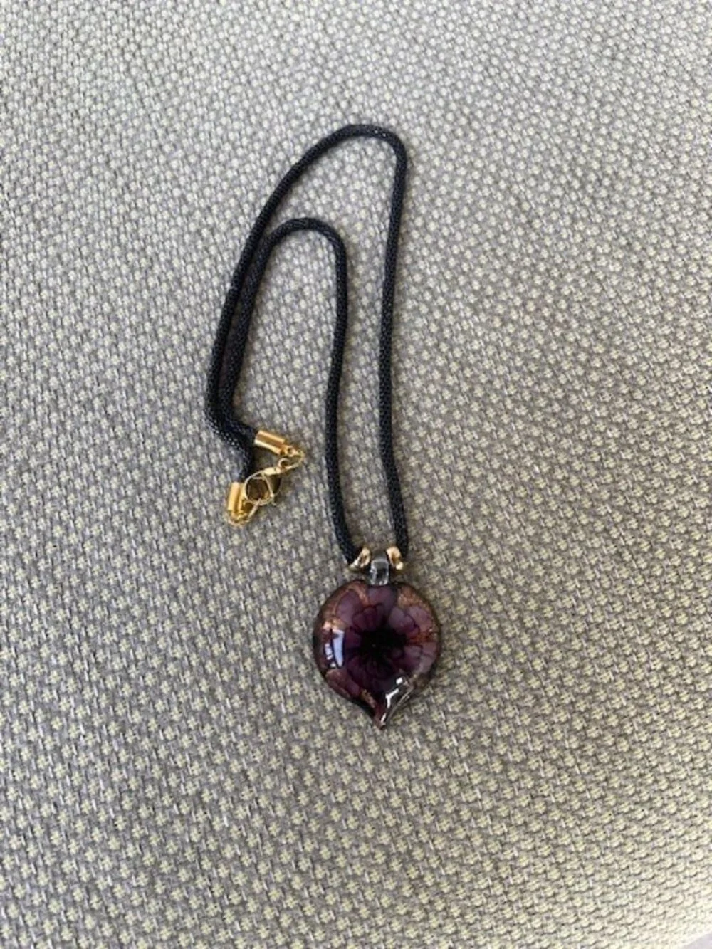 Murano Glass Heart Pendant Necklace 24 Gold accents - Picture 5 of 5